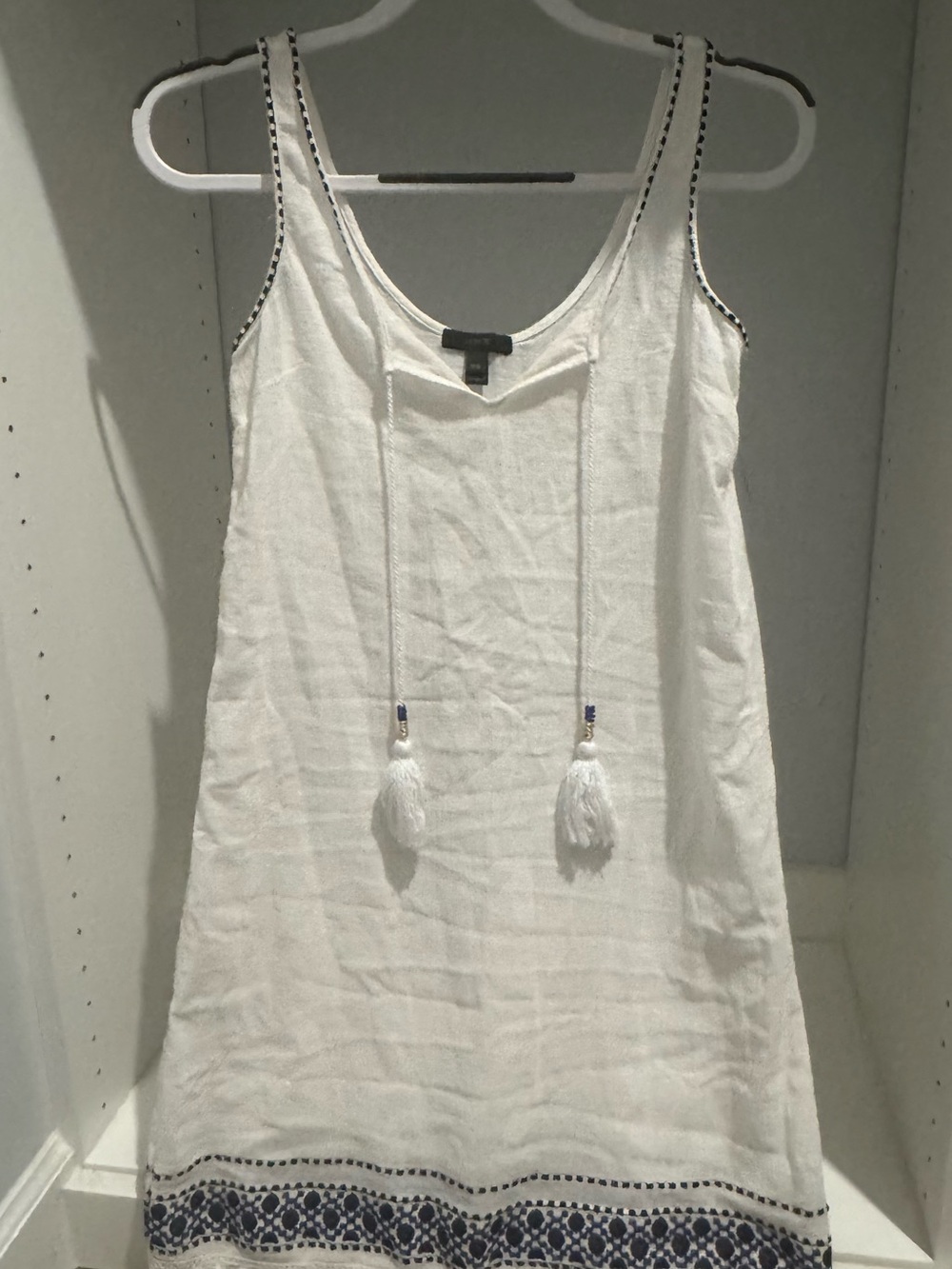 Vineyard Vines White Tassel Beach Swim Cover Up Dress with Navy Embroidery XXSP